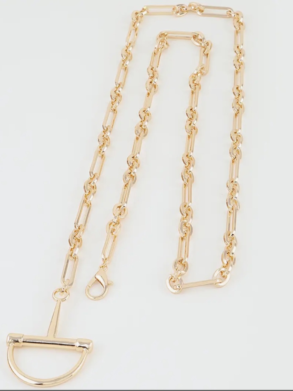 Gold Layered Link Chain Necklace with D-Ring Pendant - Picture 5 of 7